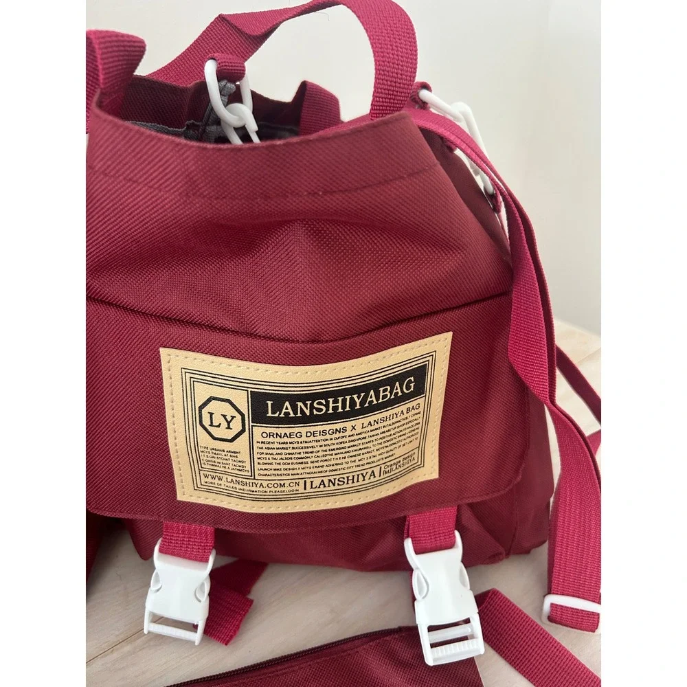 Lanshiyabag 5pc Backpack Set Maroon Burgundy School Travel Messenger Bag‎ Pouch
